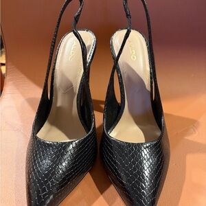 Aldo Textured Black Slingback Heels